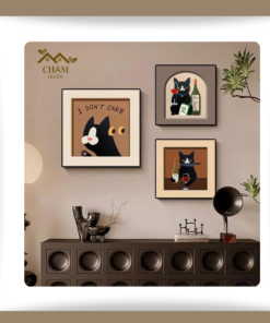 Tranh canvas treo tường hình vẽ chó mèo
