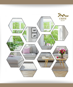Set 12 miếng gương dán tường 3D trang trí hình lục giác