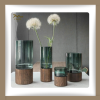 Bình hoa thủy tinh đế gỗ decor nhà cửa cao cấp